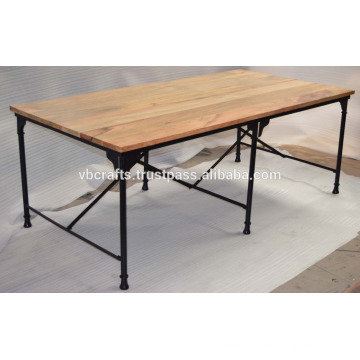 Industrial Metal Dining Table Folding Mango Wood Top